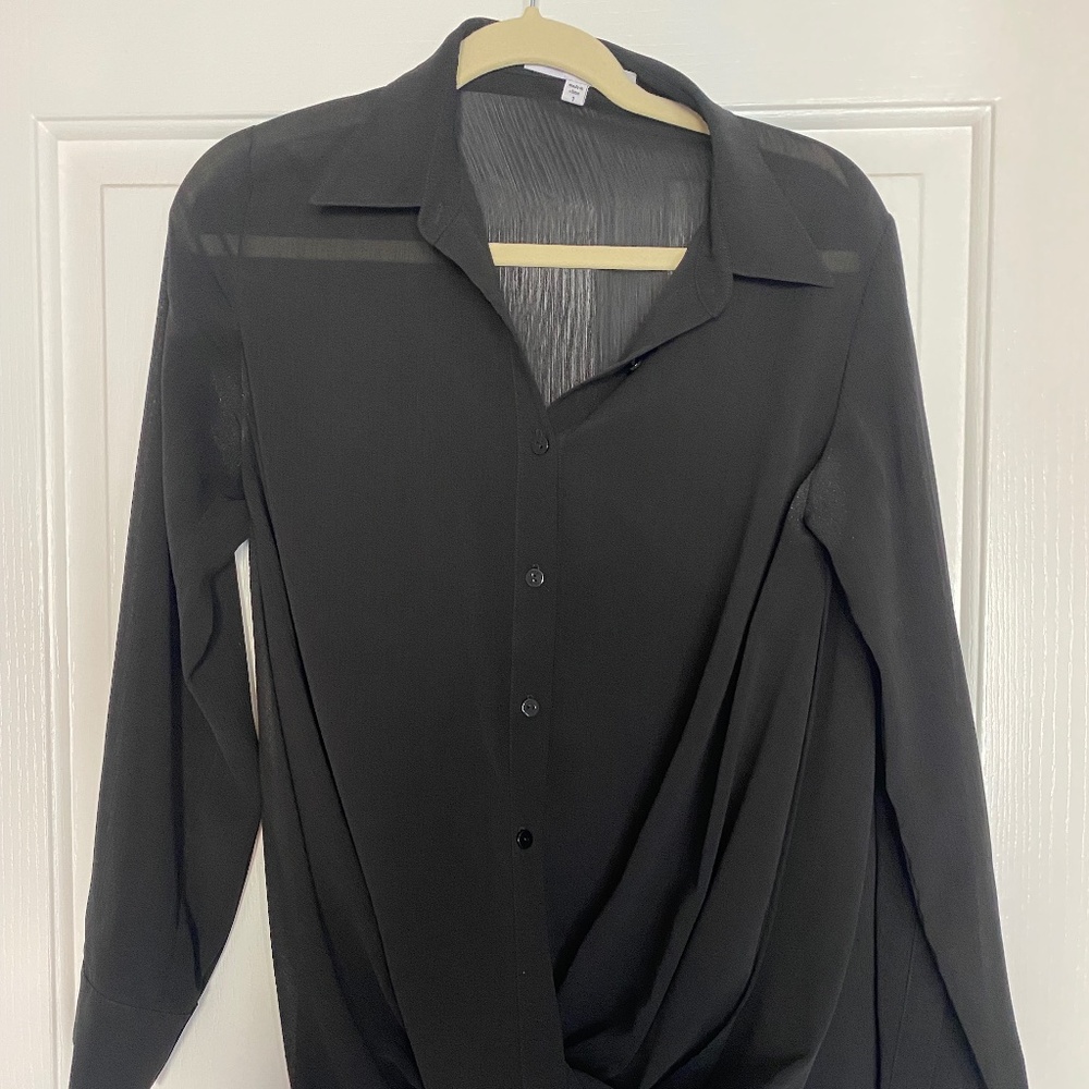 Semi-sheer black button down blouse